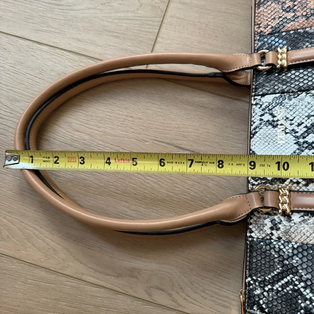 Lemani Paris Stylish Snakeskin Handbag Totebag Tan Black